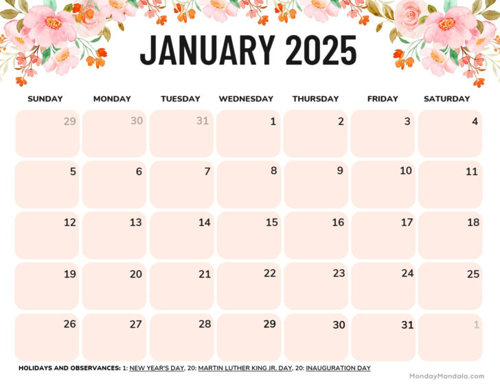 2025 Calendar Printable Monthly