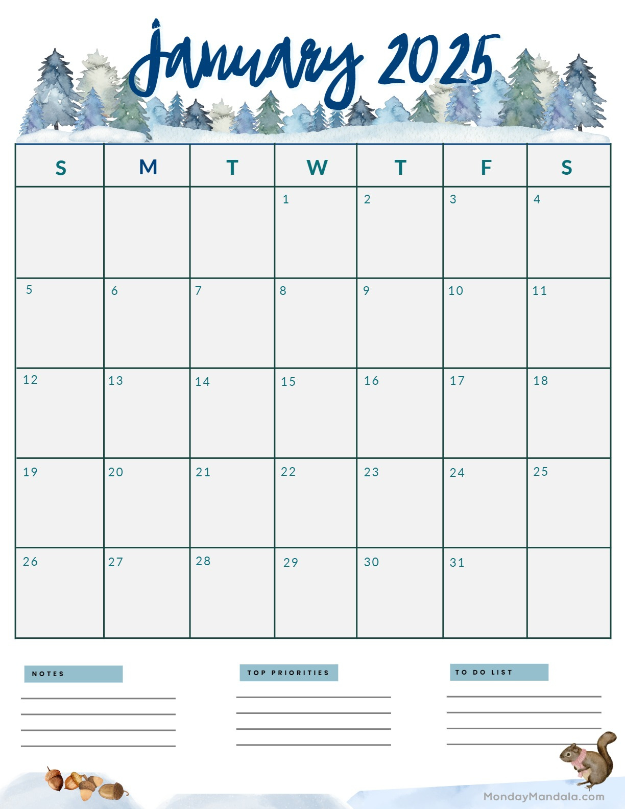 January 2025 Calendar (52 Free Pdf Printables) for 2025 Monthly Calendar Printable Portrait