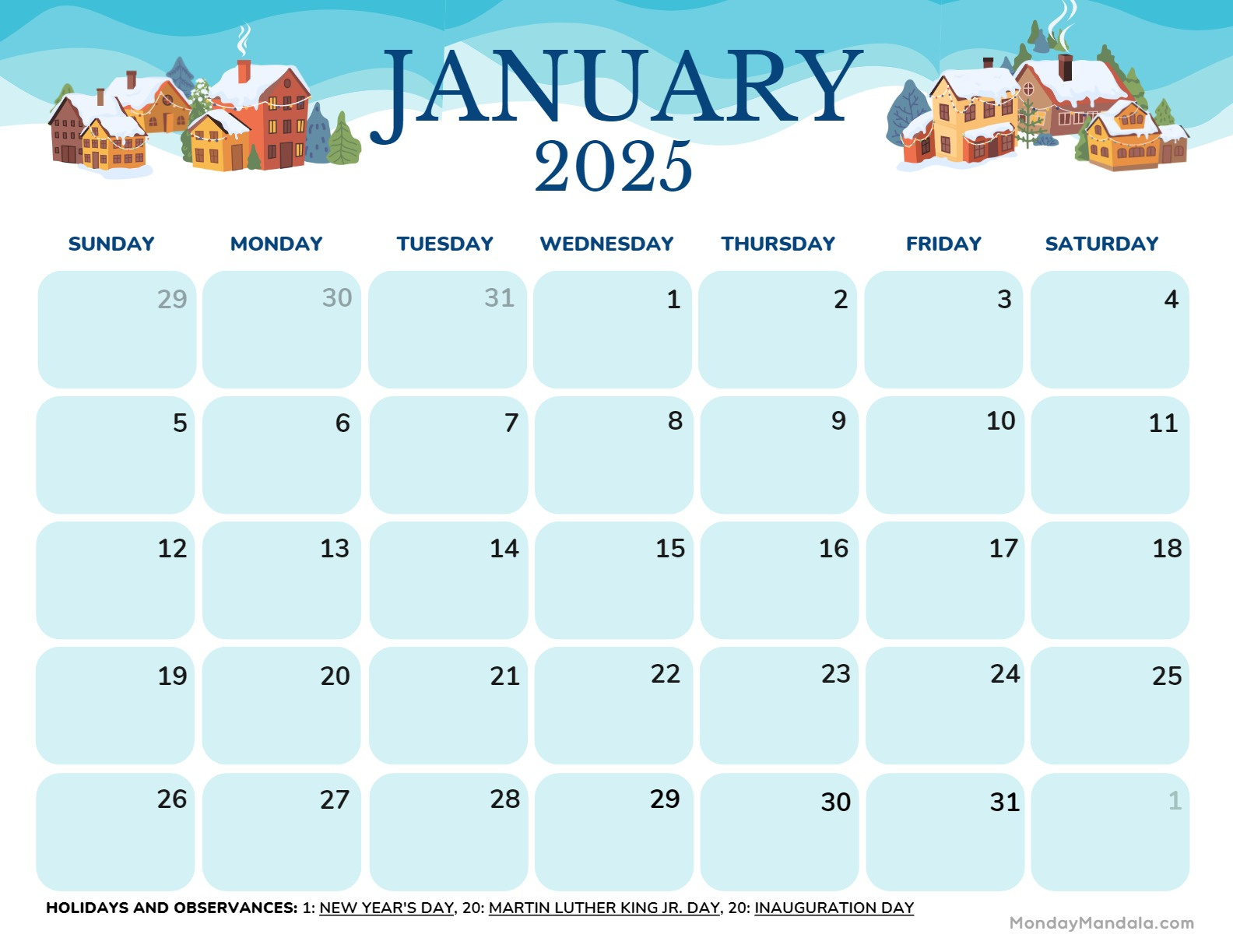 January 2025 Calendar (52 Free Pdf Printables) within 2025 Monthly Calendar Printable With Holidays Printable Free