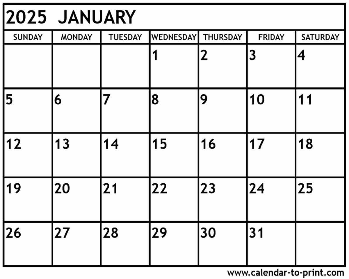 January 2025 Calendar Printable for Jan Feb 2025 Calendar Printable