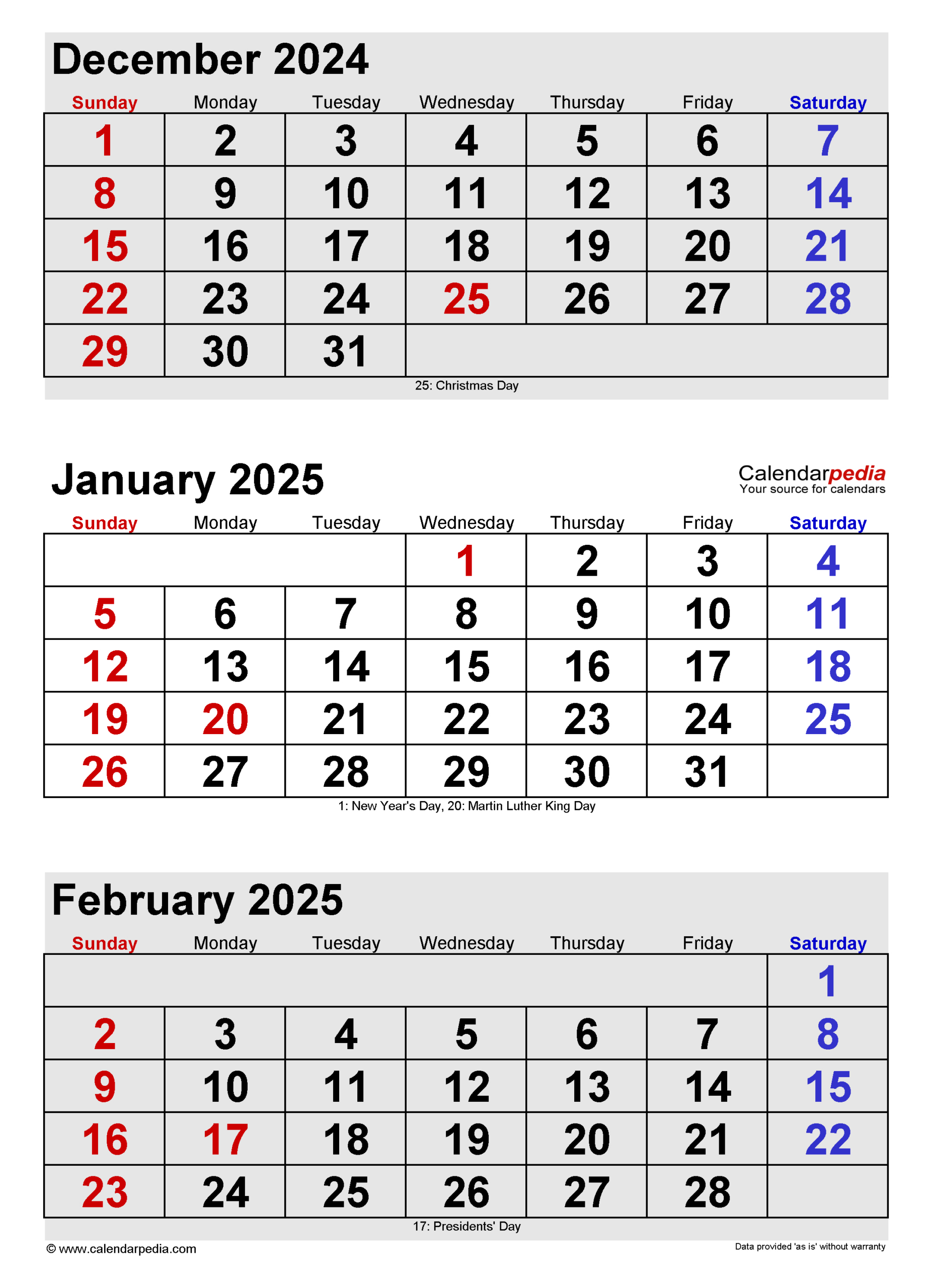 January 2025 Calendar | Templates For Word, Excel And Pdf for December 2024 January 2025 Calendar Printable