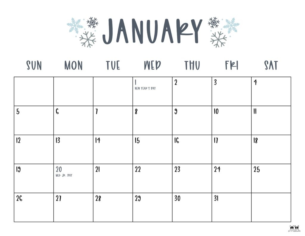 January 2025 Calendars - 107 Free Printables | Printabulls for 2025 Calendar Printable Monthly With Holidays