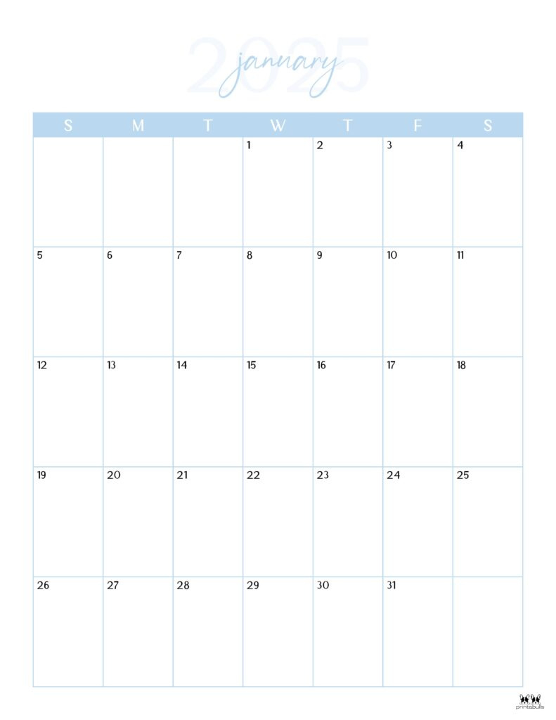 January 2025 Calendars - 107 Free Printables | Printabulls for Blank January 2025 Calendar Printable