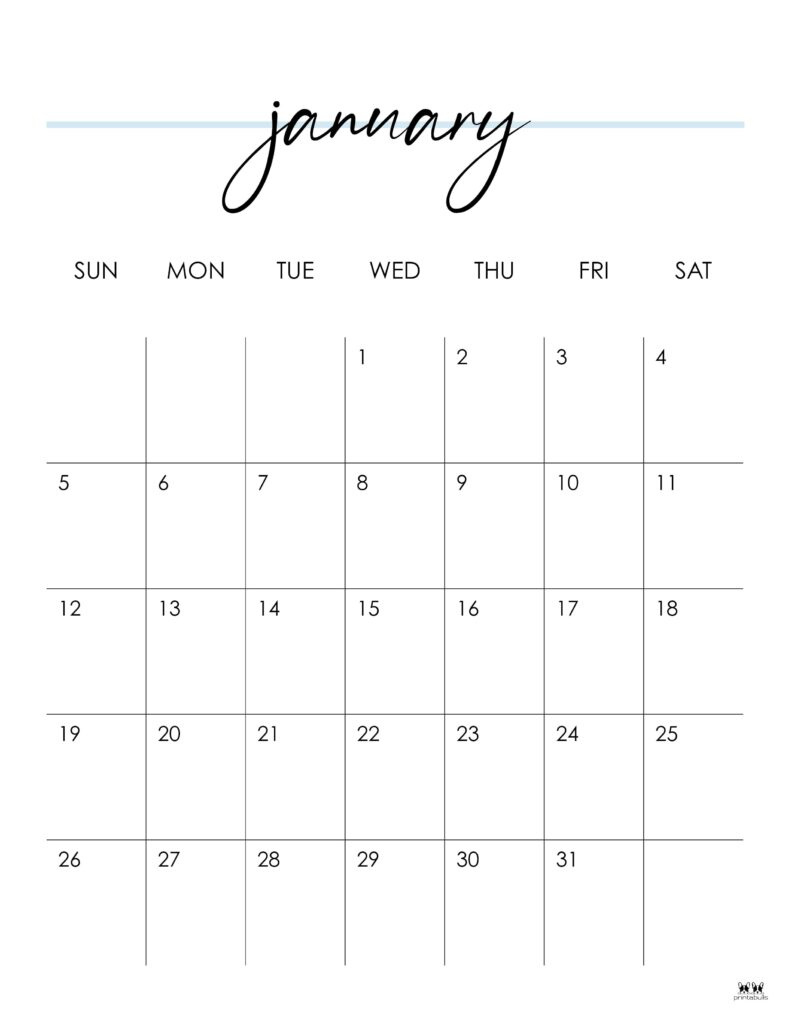 January 2025 Calendars - 107 Free Printables | Printabulls inside January 2025 Calendar Printable Vertical