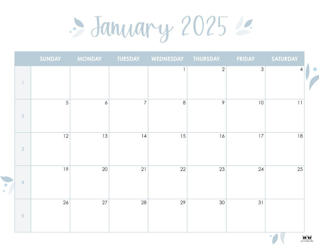 January 2025 Calendars - 107 Free Printables | Printabulls inside Monthly Free Printable 2025 Calendar Printable