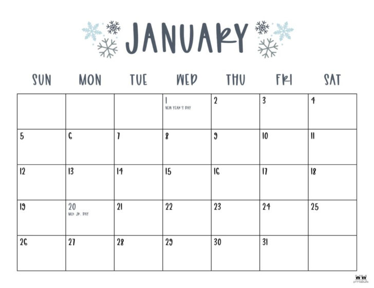 Cute Monthly Calendar Printable 2025