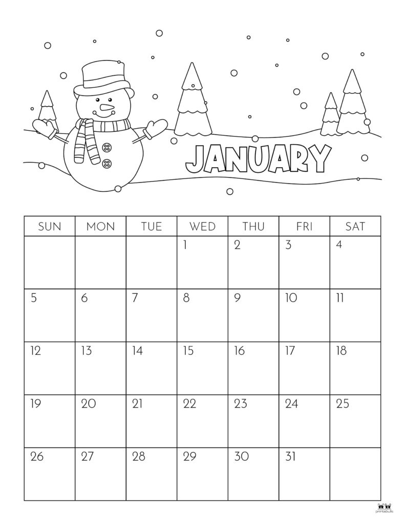 January 2025 Calendars - 107 Free Printables | Printabulls throughout Free Printable Coloring Calendar 2025