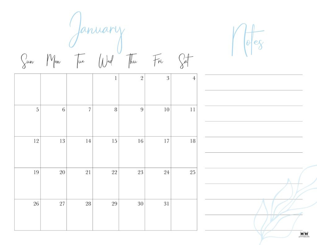 January 2025 Calendars - 107 Free Printables | Printabulls with regard to Printable Calendar 2025 with Notes Section