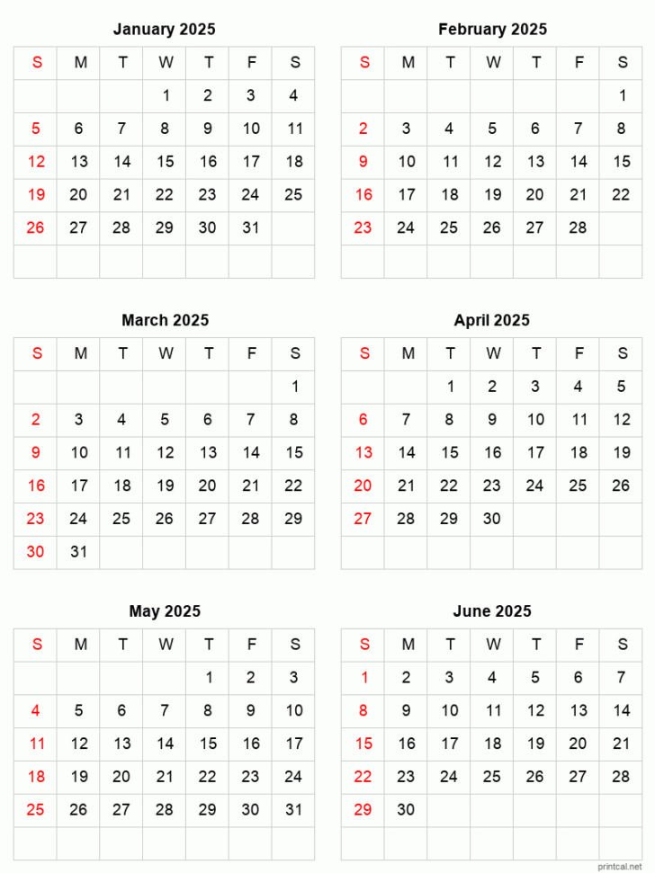 Calendar 2025 Printable Months