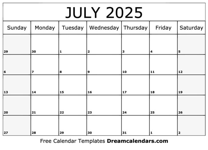 July August 2025 Calendar Printable