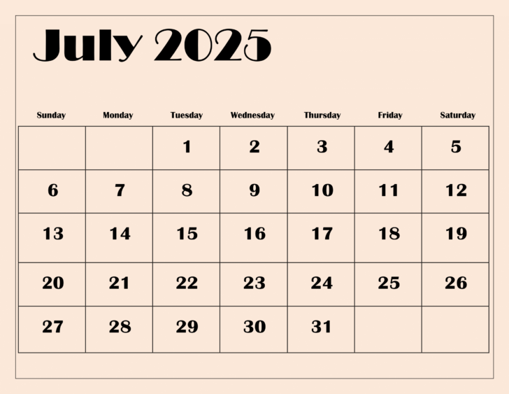 Printable July Calendar 2025 Free