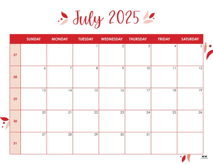 July Free Printable Calendar 2025