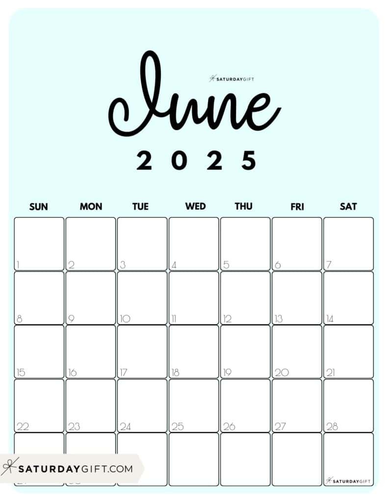 June 2025 Calendar - 20 Cute &amp;amp; Free Printables | Saturdaygift pertaining to Cute June 2025 Calendar Printable