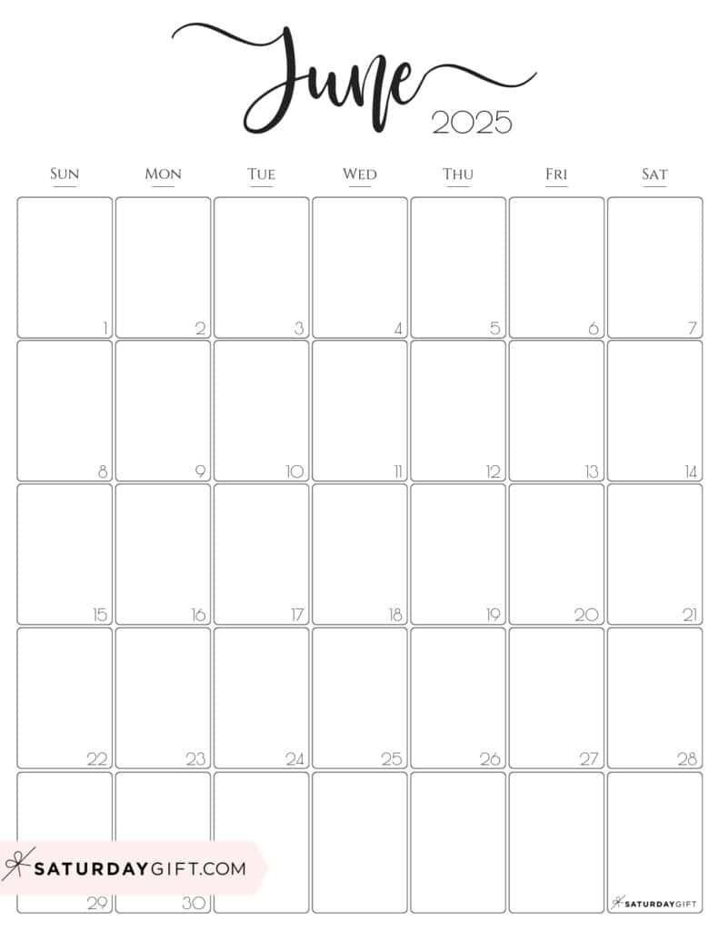 June 2025 Calendar - 20 Cute &amp;amp; Free Printables | Saturdaygift pertaining to June 2025 Calendar Printable Vertical