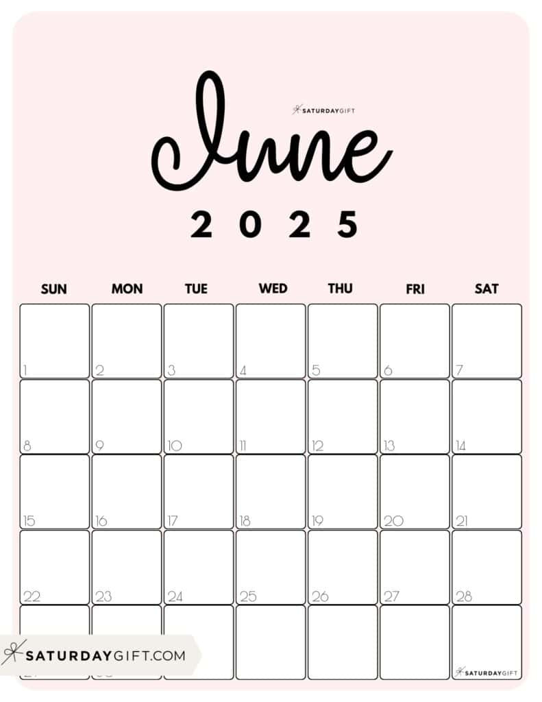 June 2025 Calendar - 20 Cute &amp;amp; Free Printables | Saturdaygift regarding Printable Monthly Planner June Calendar 2025 Printable