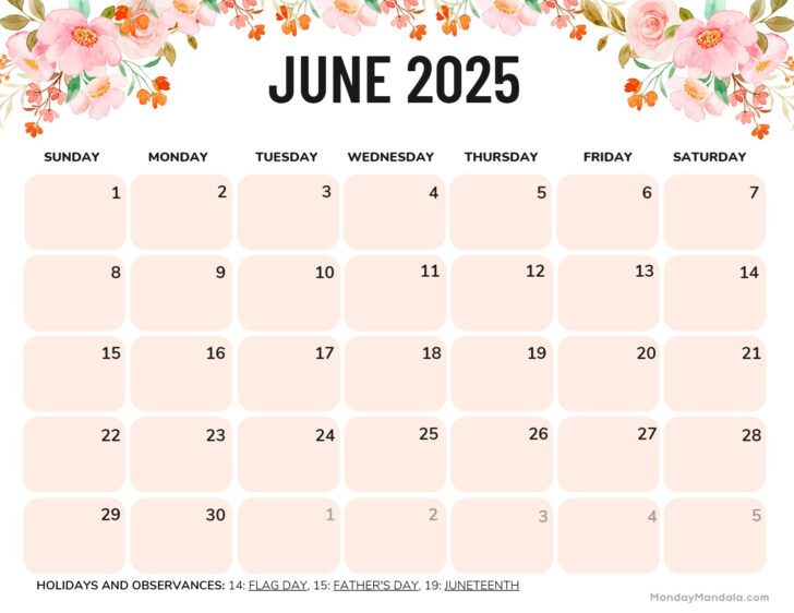 June 2025 Printable Calendar