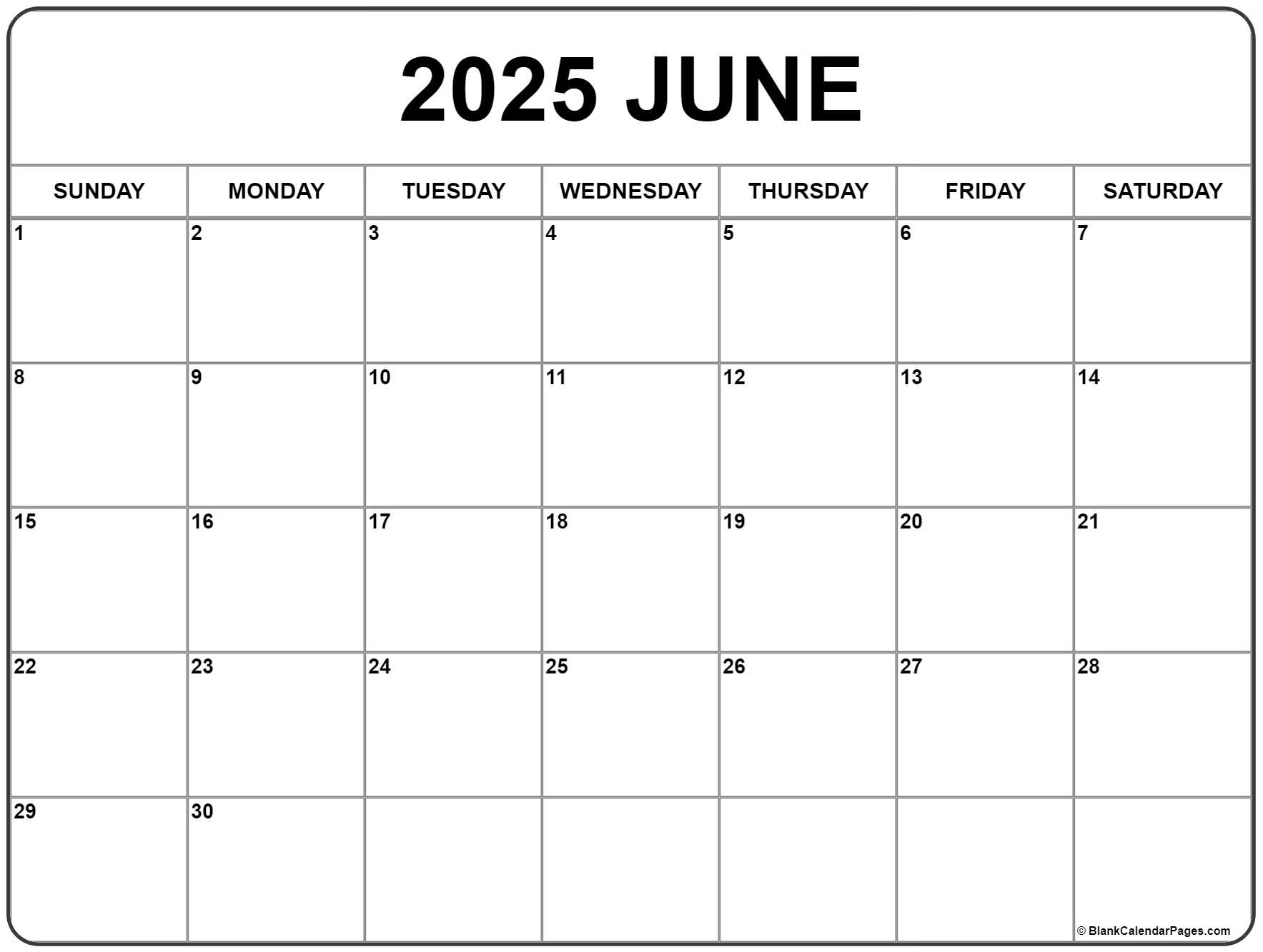 June 2025 Calendar | Free Printable Calendars inside June 2025 Blank Calendar Printable Free