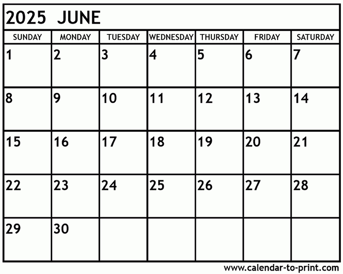 June 2025 Calendar Printable for Free Printable June 2025 Calendar