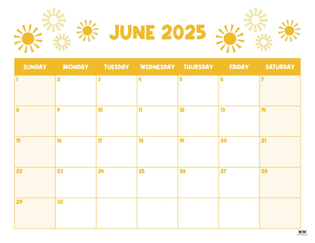 June 2025 Calendars - 107 Free Printables | Printabulls in June 2025 Calendar Printable