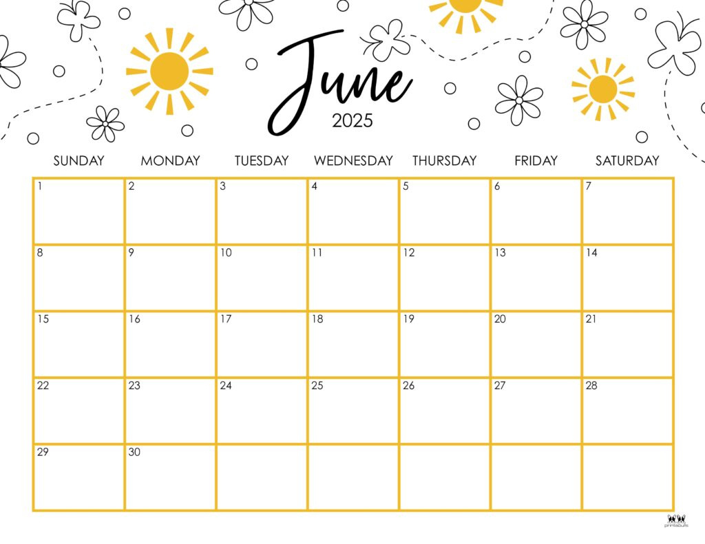 June 2025 Calendars - 107 Free Printables | Printabulls with regard to Cute June 2025 Calendar Printable