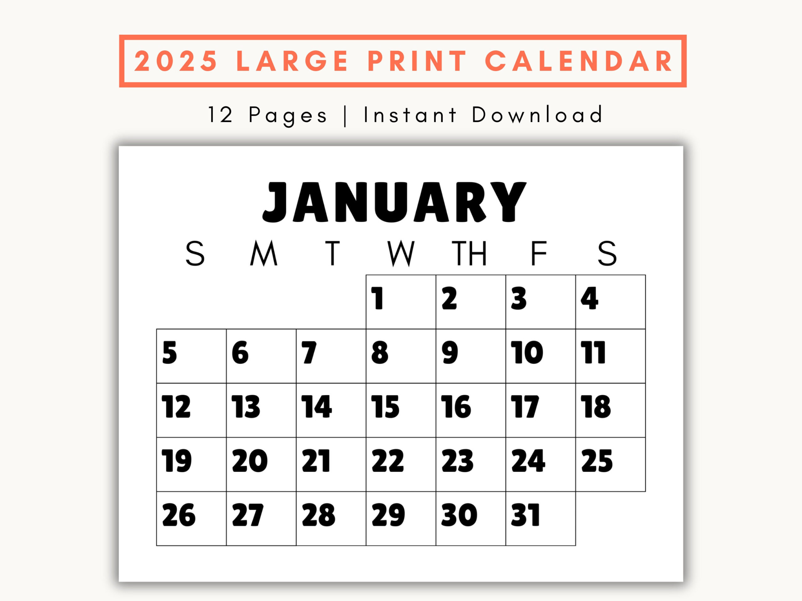 Large Print Monthly Calendar, 2025, Senior Citizen Calendar With inside Large 2025 Calendar Printable