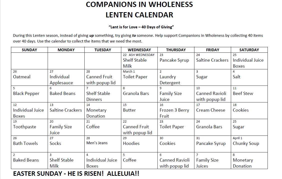 Lenten Calendar: Companions In Wholeness – Grace Congregational pertaining to Lent Calendar 2025 Printable