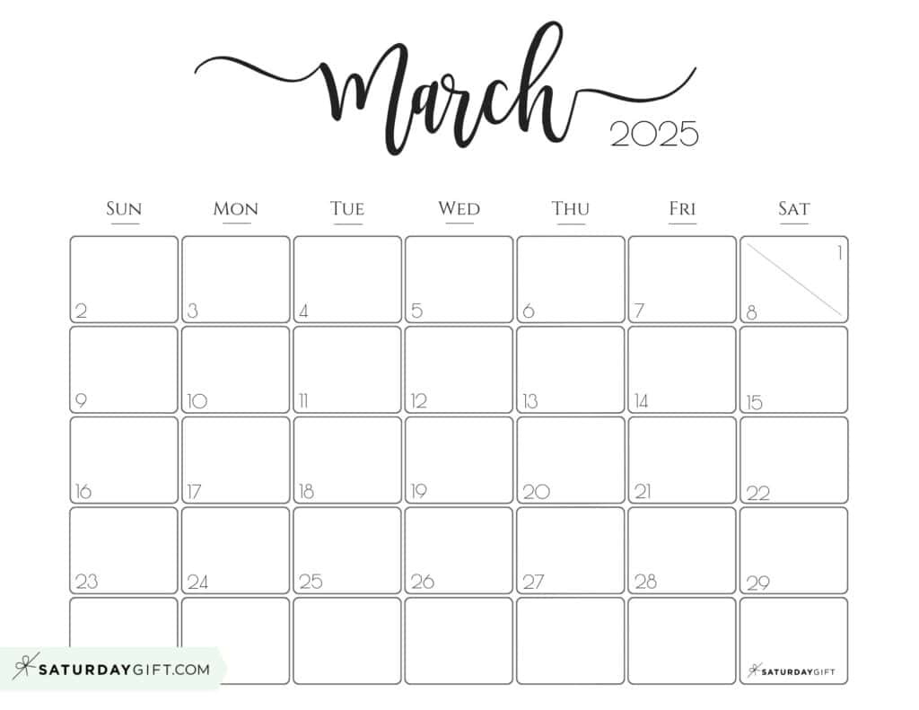 March 2025 Calendar - 20 Cute &amp;amp; Free Printables | Saturdaygift for Free Printable Monthly Calendar 2025