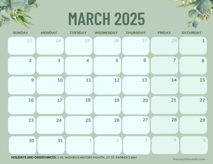 Calendar March 2025 Printable