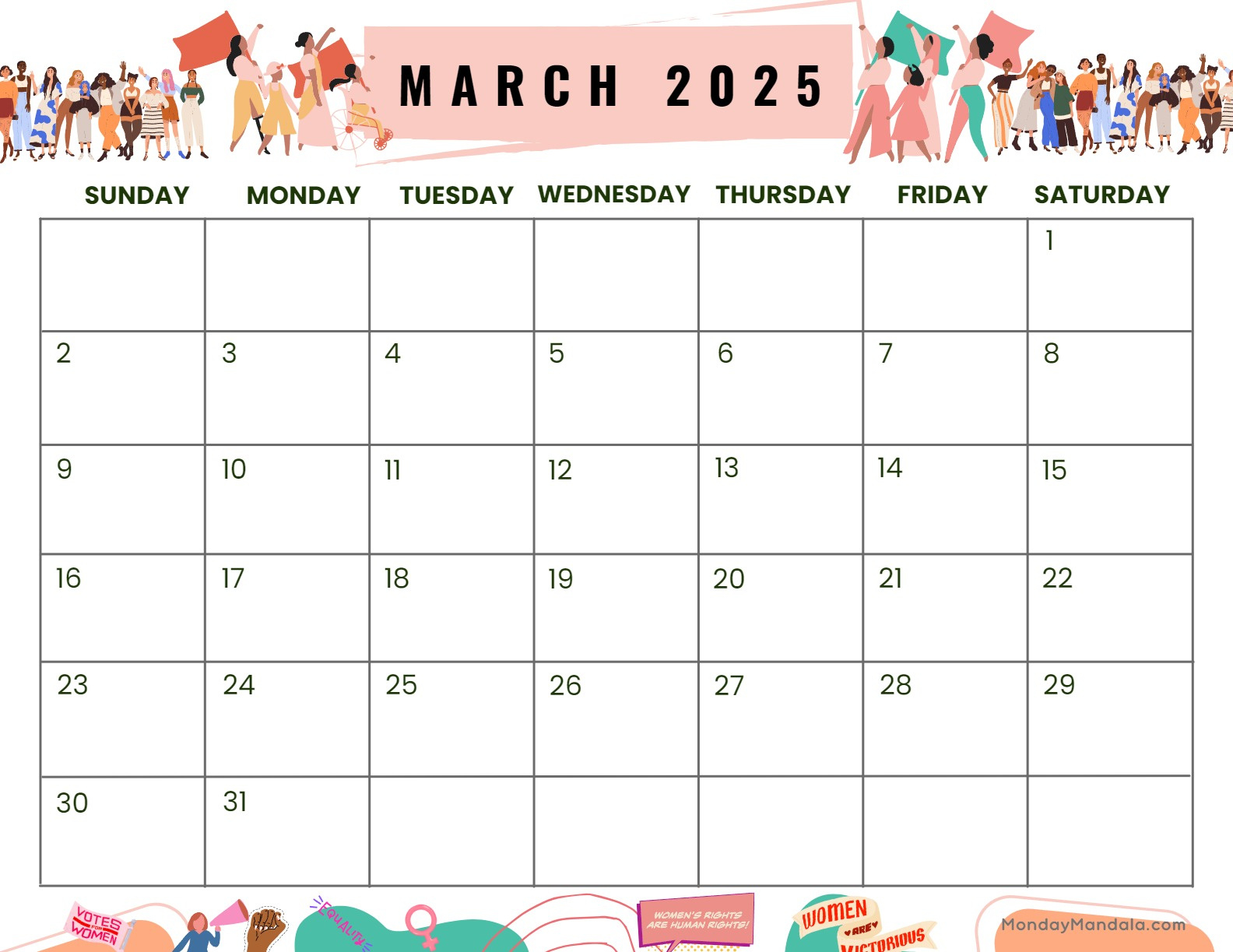 March 2025 Calendar (52 Free Pdf Printables) pertaining to Free March 2025 Calendar Printable