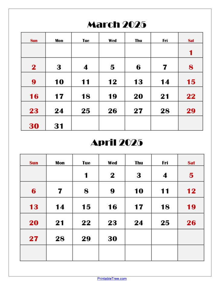 March and April 2025 Calendar Printable