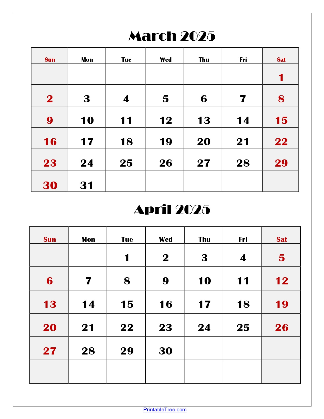 March And April 2025 Calendar Printable | Two Months Calendar inside March and April 2025 Calendar Printable