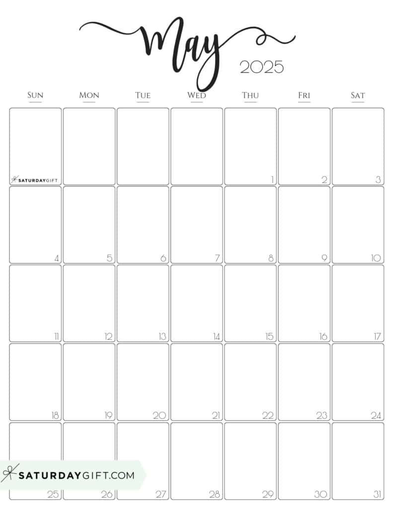 May 2025 Calendar - 20 Cute &amp;amp; Free Printables | Saturdaygift in 2025 Monthly Calendar Printable Portrait