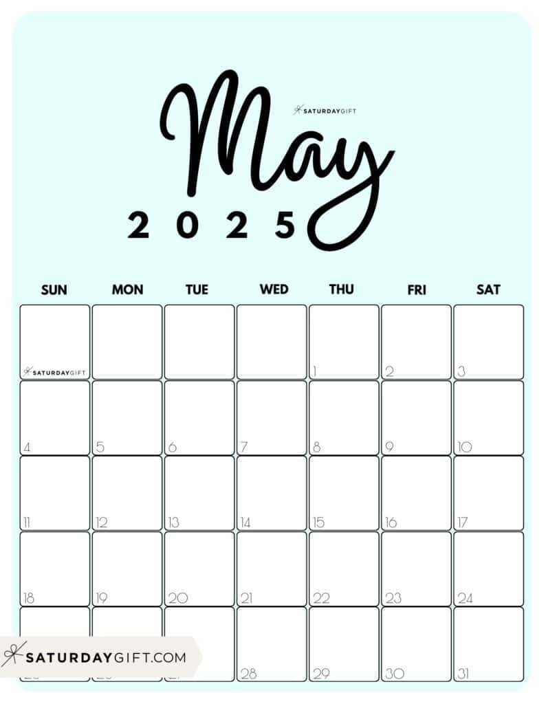 May 2025 Calendar - 20 Cute &amp;amp; Free Printables | Saturdaygift intended for August 2025-May 2025 Printable Calendar