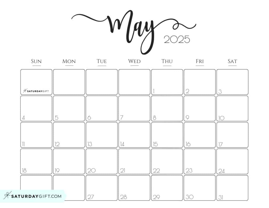 May 2025 Calendar - 20 Cute &amp;amp; Free Printables | Saturdaygift pertaining to May 2025 Weekly Calendar Printable