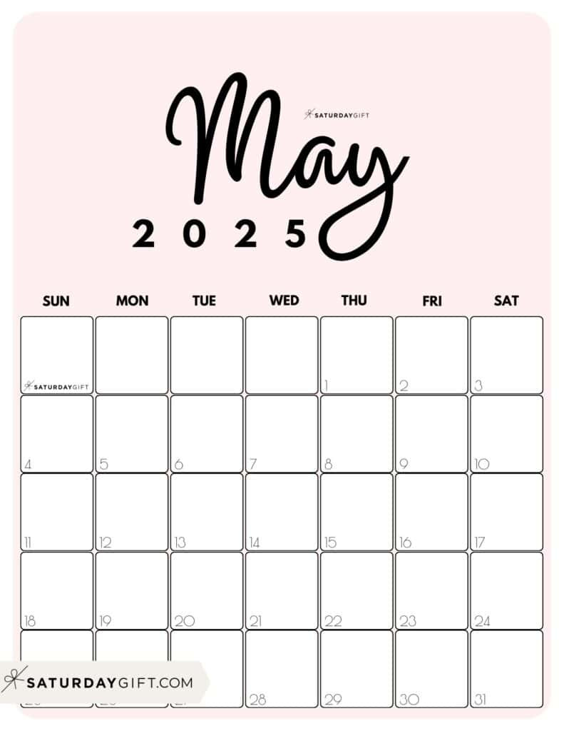 May 2025 Calendar - 20 Cute &amp;amp; Free Printables | Saturdaygift within Cute May 2025 Calendar Printable