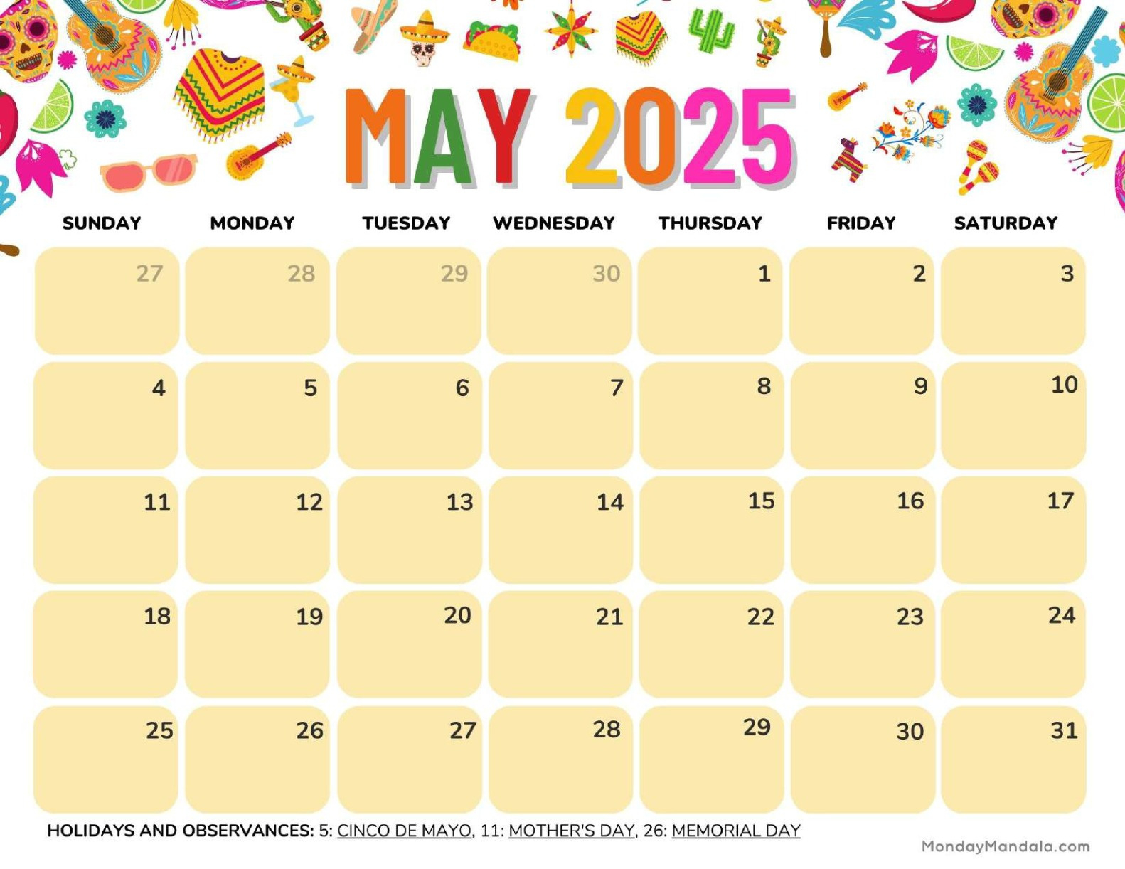 May 2025 Calendar (52 Free Pdf Printables) in 2025 May Calendar Printable