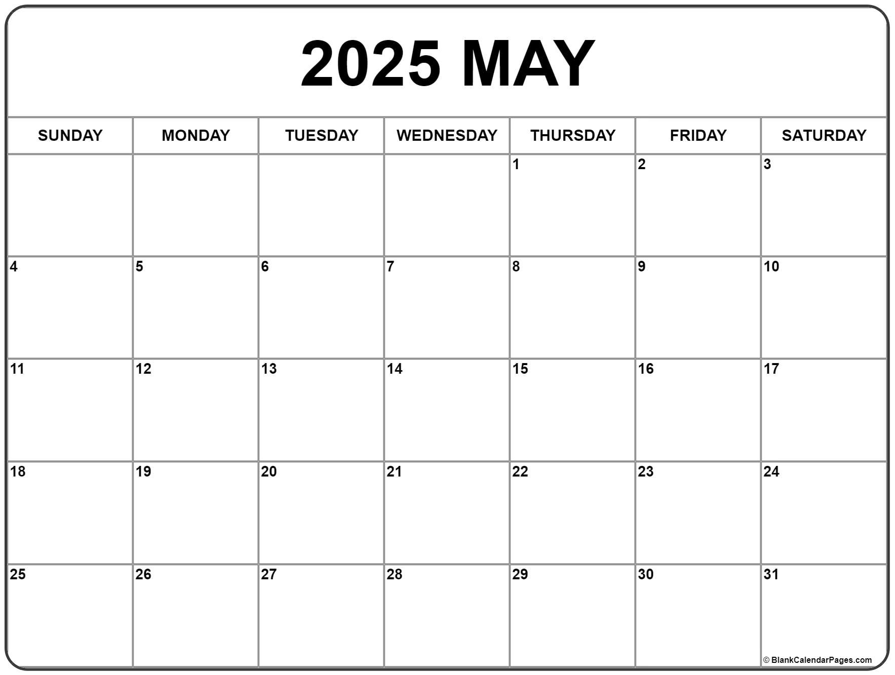 May 2025 Calendar | Free Printable Calendars inside Free Printable May 2025 Calendar