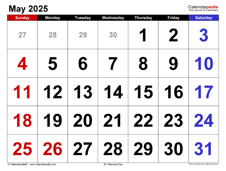 May 2025 Calendar with Holidays Printable Free