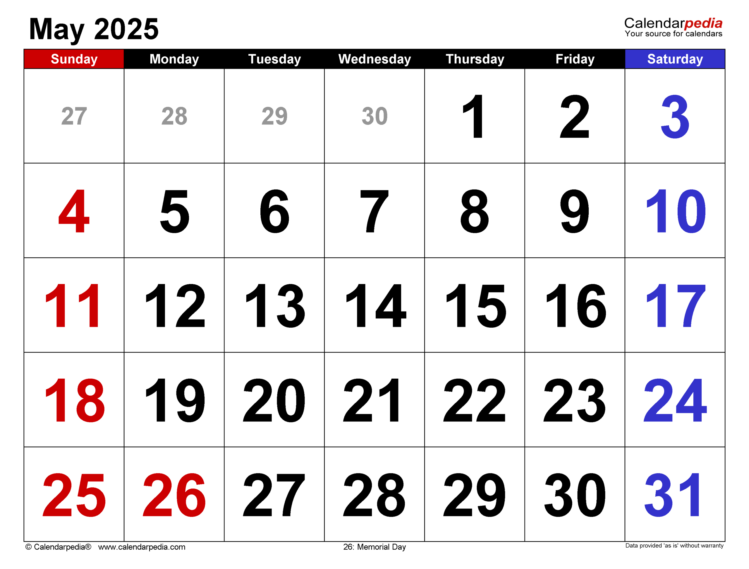 May 2025 Calendar | Templates For Word, Excel And Pdf with regard to May 2025 Printable Calendar with Holidays