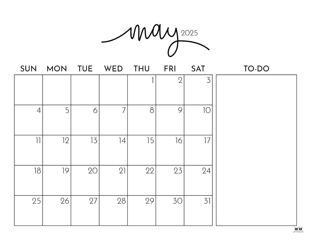 May 2025 Calendars - 107 Free Printables | Printabulls for 2025 May Calendar Printable