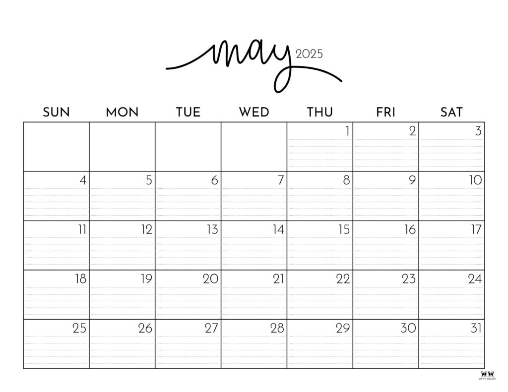 May 2025 Calendars - 107 Free Printables | Printabulls for Blank Calendar May 2025 Printable