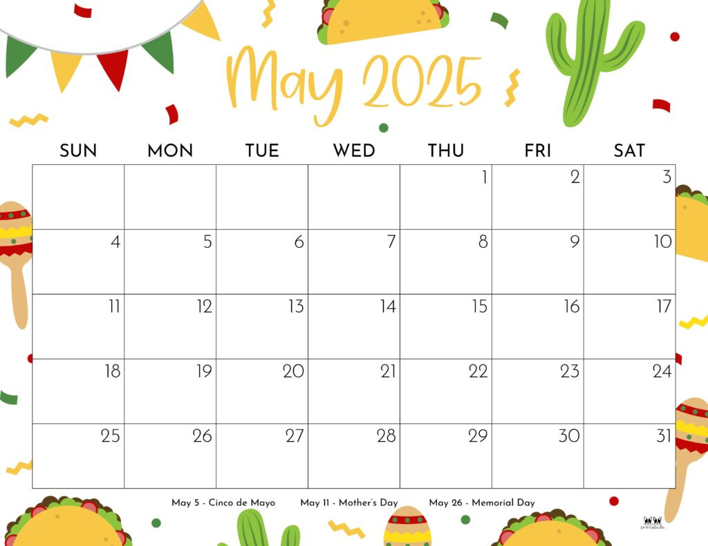 May 2025 Calendars - 107 Free Printables | Printabulls throughout Cute May 2025 Calendar Printable