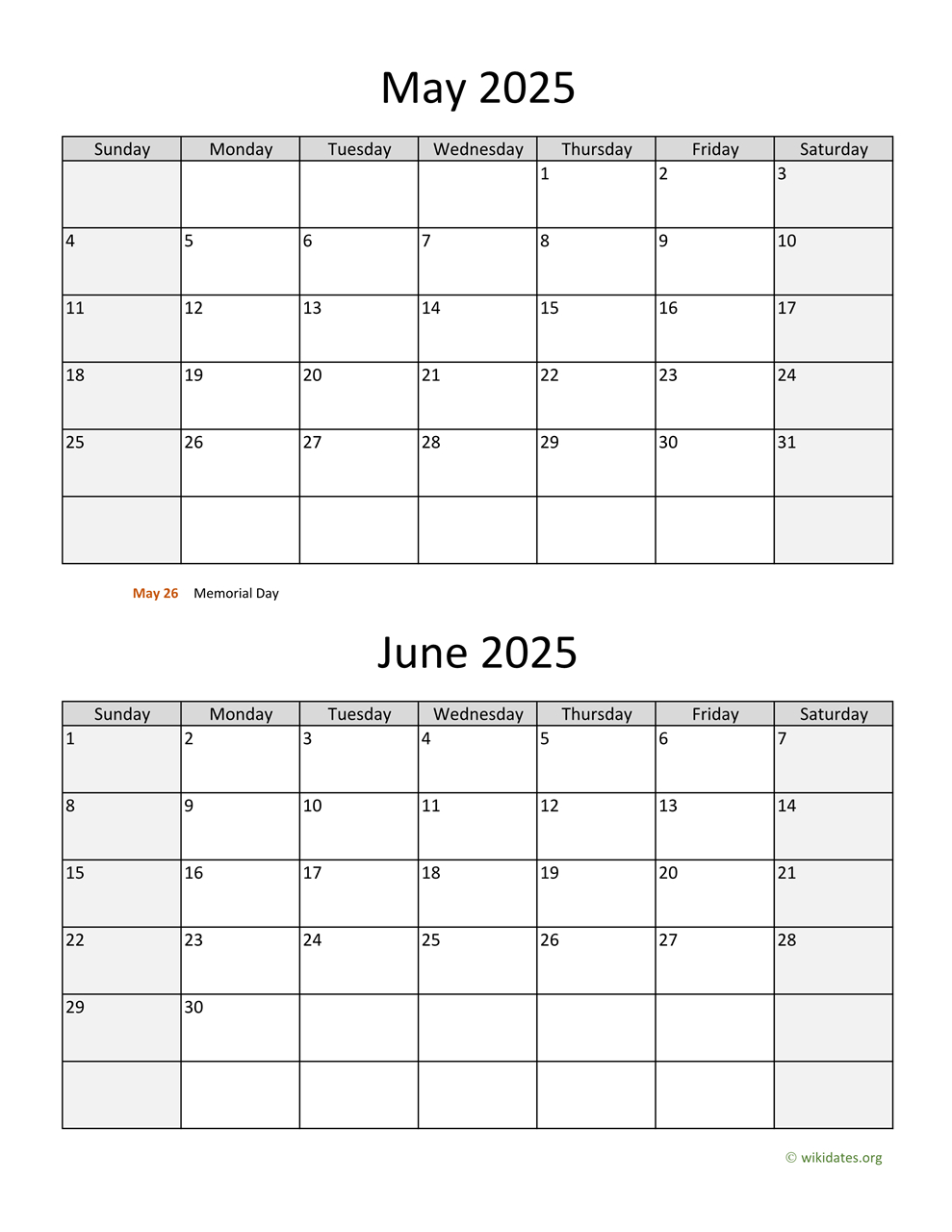 May And June 2025 Calendar | Wikidates with May June 2025 Calendar Printable