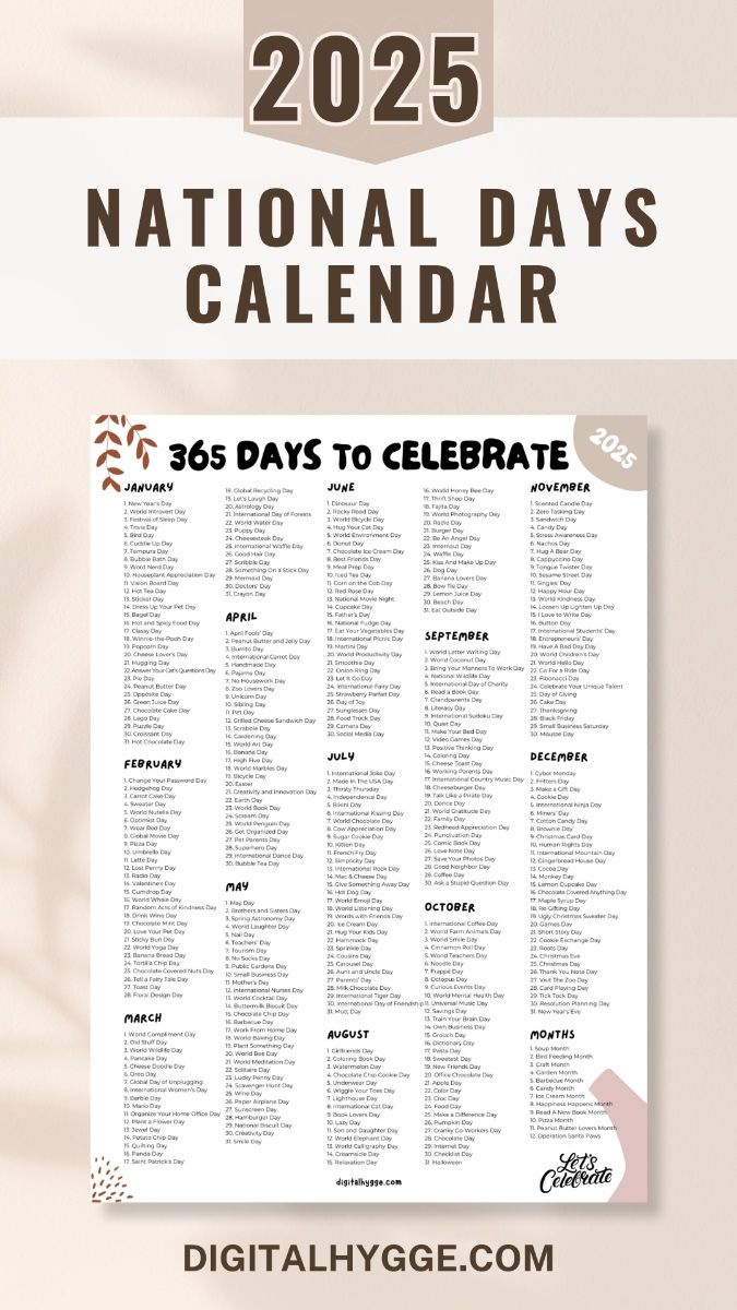 National Days And Holidays 2025 Printable Pdf pertaining to National Days Calendar 2025 Printable Free