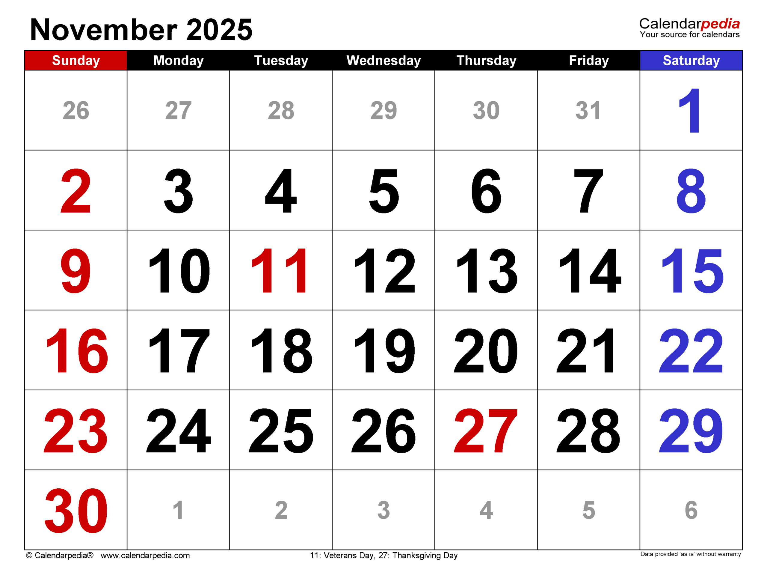 November 2025 Calendar | Templates For Word, Excel And Pdf regarding Printable Calendar November 2025