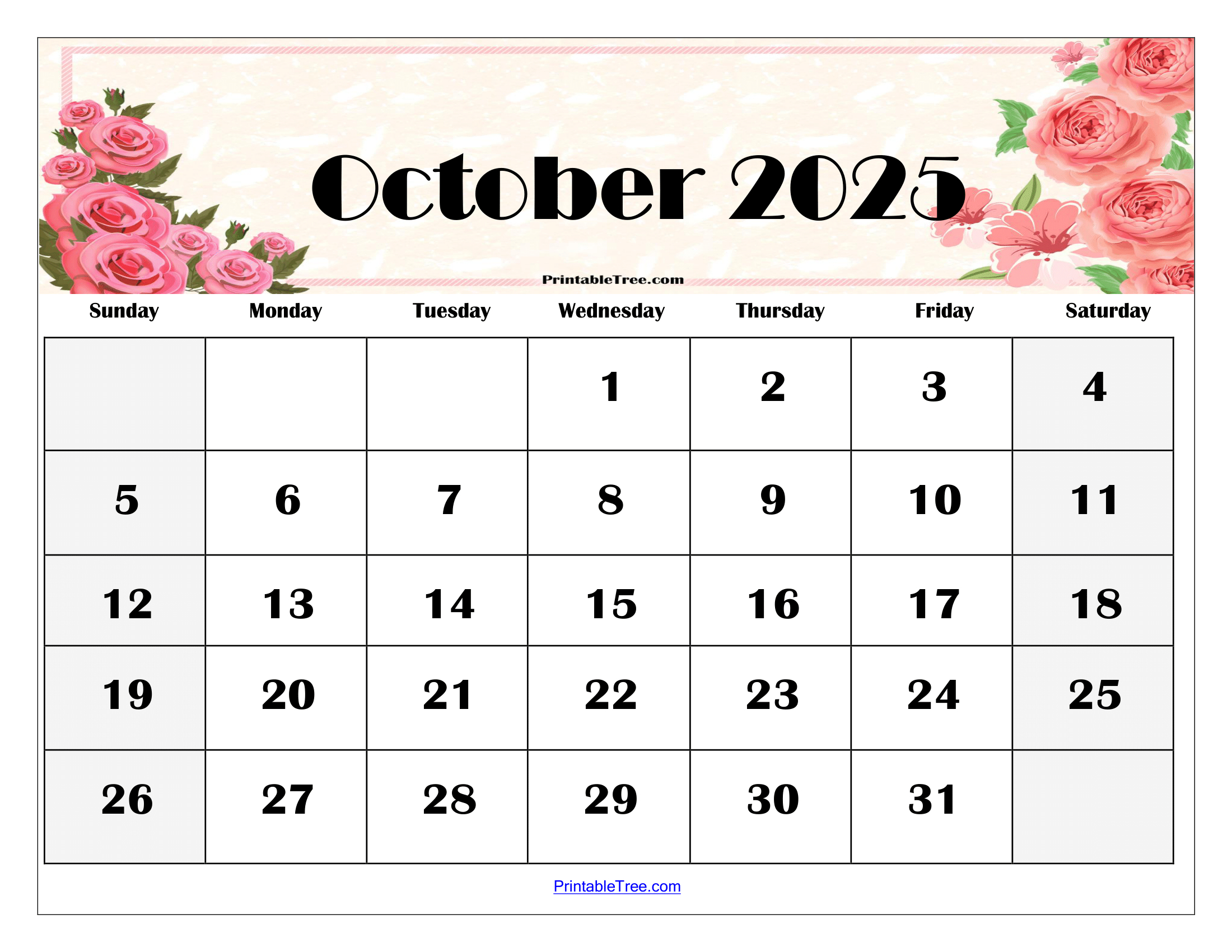 October 2025 Calendar Printable Pdf Template With Holidays in Calendar October 2025 Printable Free