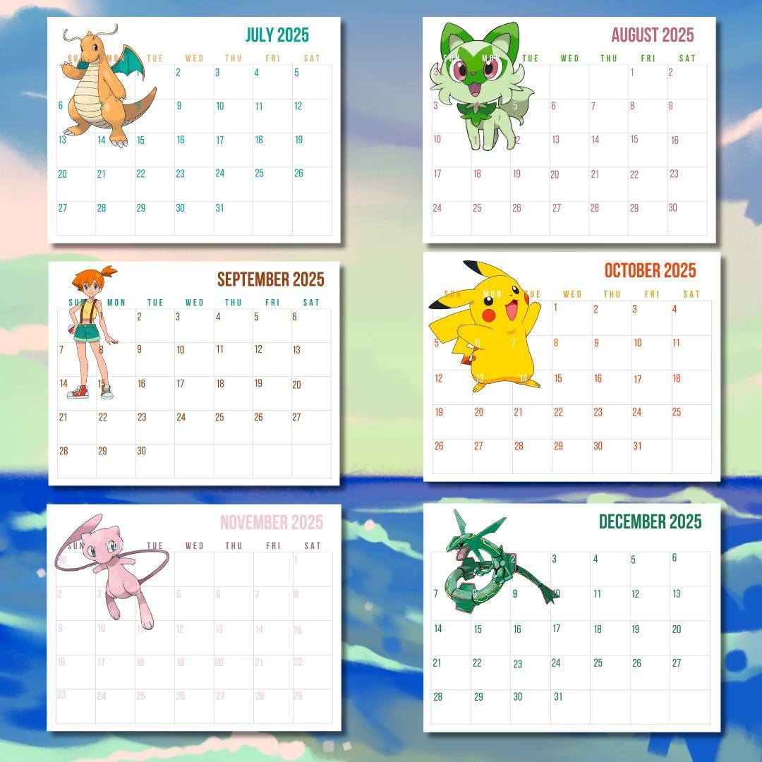 Pokemon Printable Calendar 2025, Gaming, Game, Game Room Decor in Free Printable Pokemon Calendar 2025