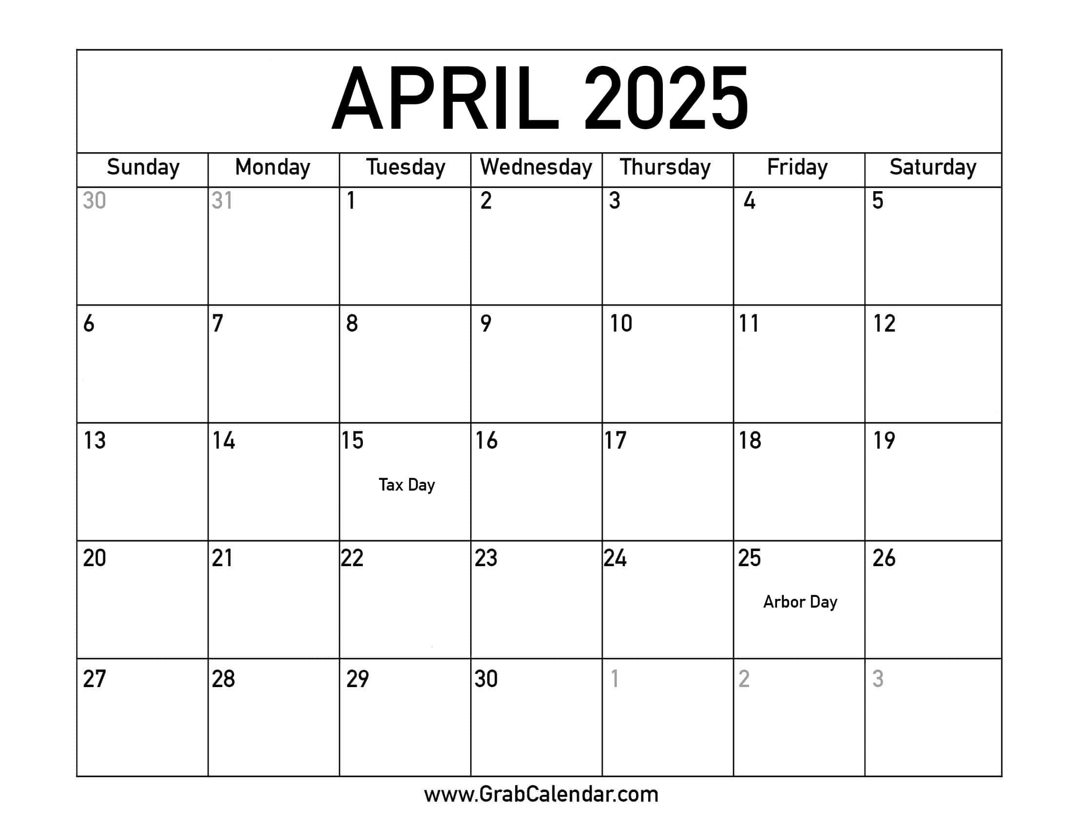 Printable April 2025 Calendar in April 2025 Calendar with Holidays Printable Free