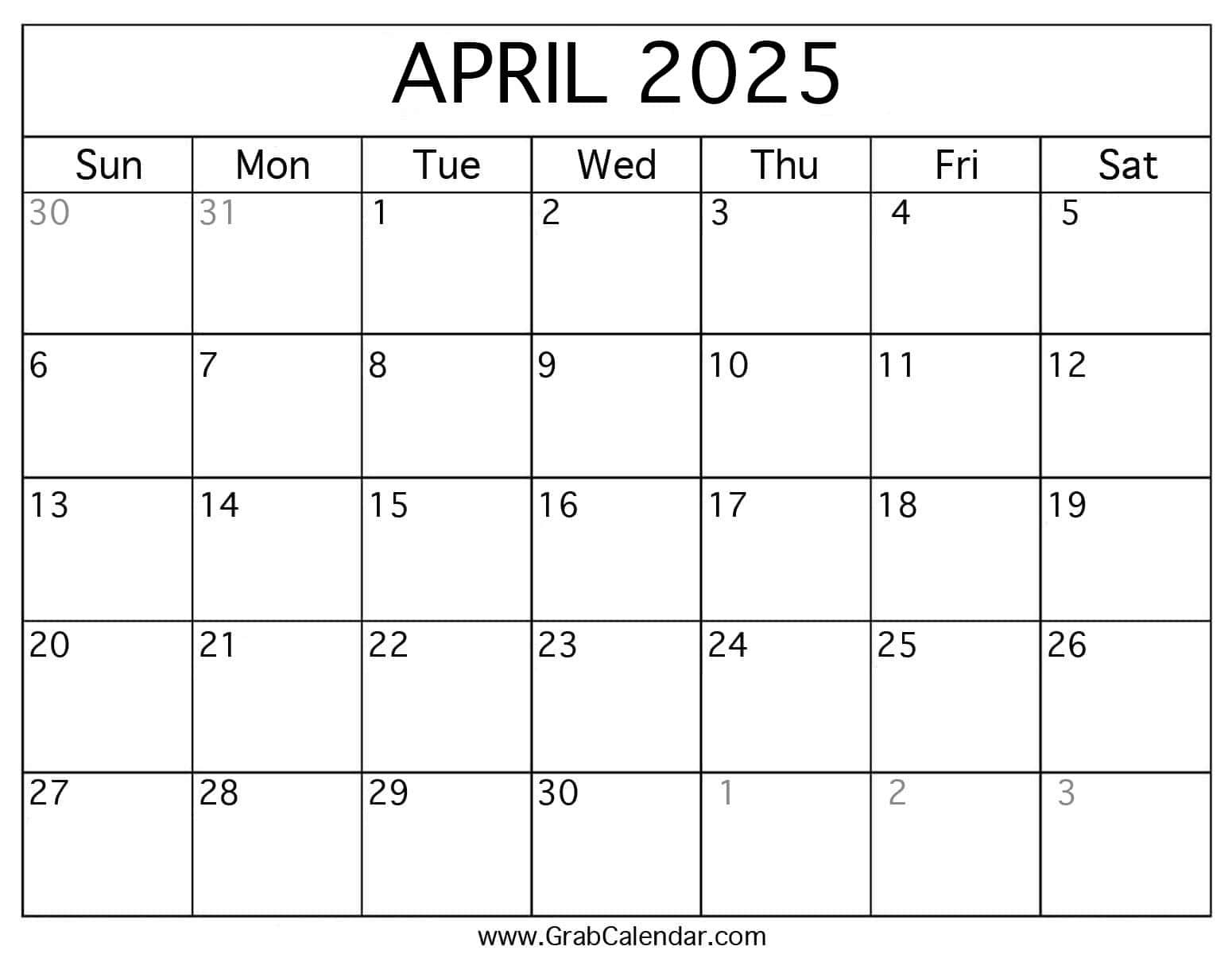 Printable April 2025 Calendar throughout Free April 2025 Printable Calendar