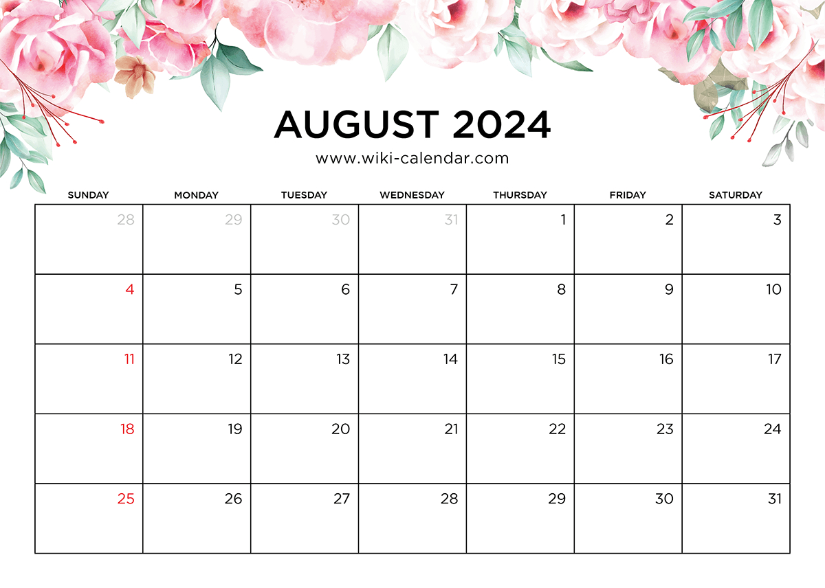 Printable August 2024 Calendar Templates With Holidays in August 2025 Calendar Printable Wiki